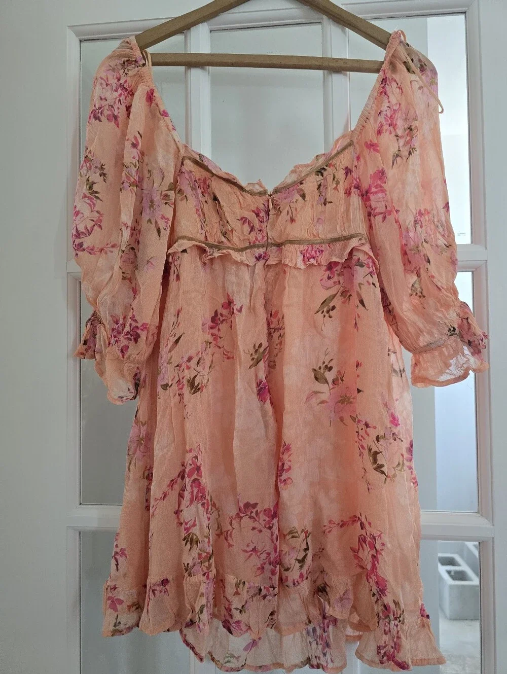 FREE PEOPLE Marney Babydoll Tunic Mini Dress Floral Peach Combo L NWT SRP $148